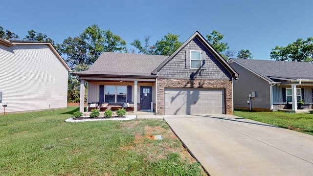 view of front of house with a porch and a front lawn