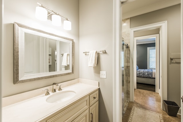 bathroom featuring vanity and a tile shower