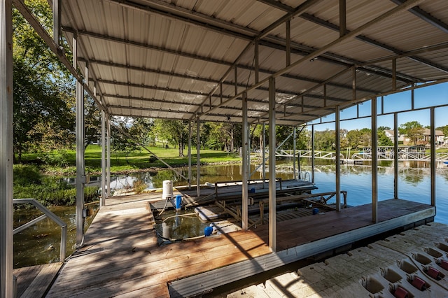 view of dock with a water view