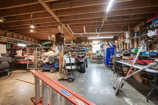 interior space featuring a workshop area