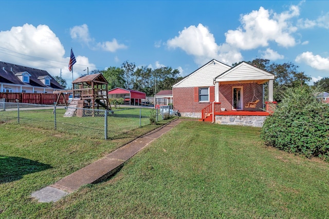 view of yard with covered porch