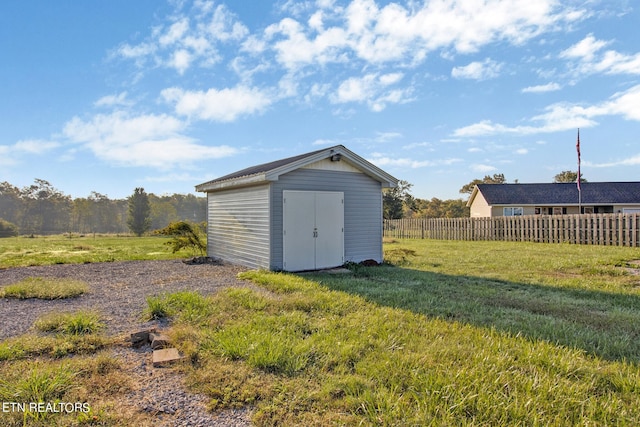 view of outbuilding with a lawn