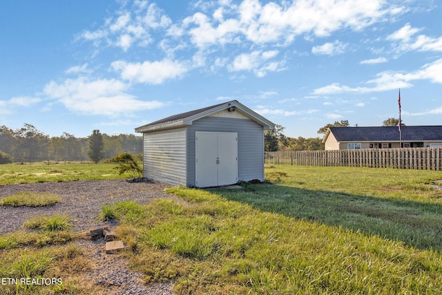 view of shed featuring fence