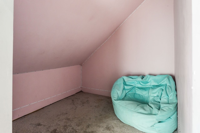 interior space featuring lofted ceiling and carpet