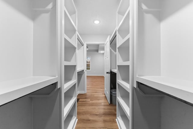 spacious closet with dark wood-style flooring