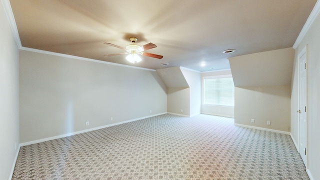 bonus room with light carpet and ceiling fan