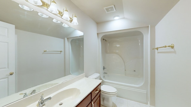 full bathroom featuring vanity, tile patterned flooring, tub / shower combination, and toilet