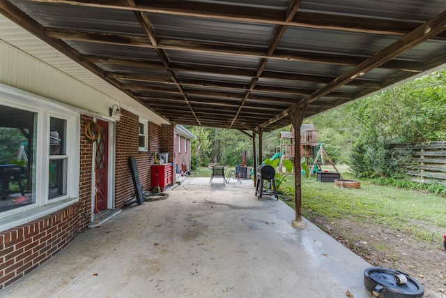 view of patio / terrace featuring a playground