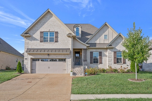 view of front facade with a garage and a front yard