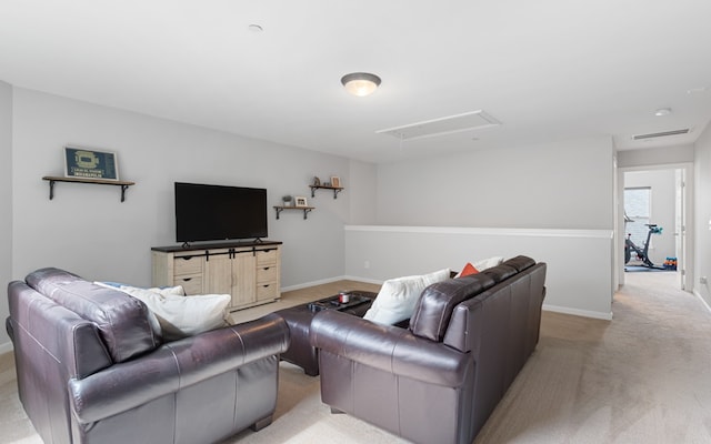 living room with light colored carpet