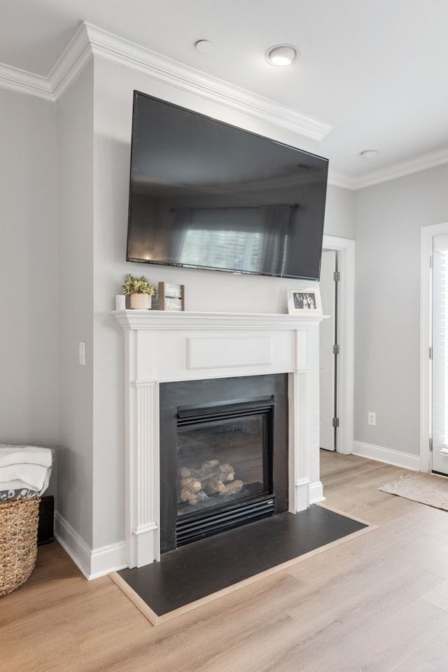 room details featuring ornamental molding and hardwood / wood-style flooring