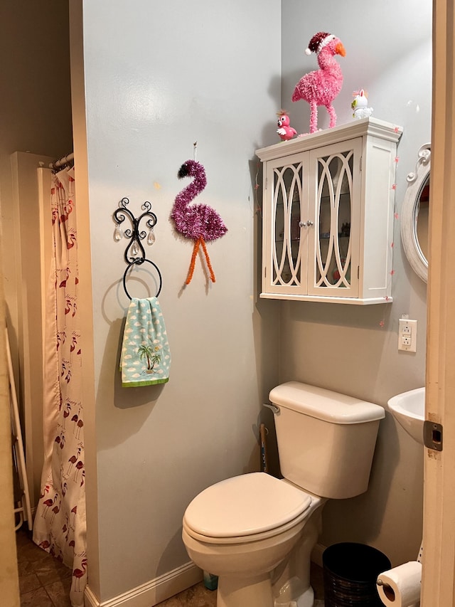 bathroom featuring toilet and a shower with shower curtain