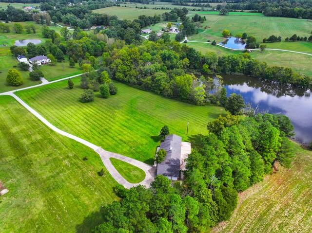 aerial view with a water view and a rural view