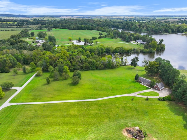 aerial view with a water view and a rural view