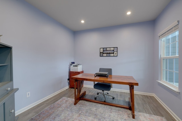 office space featuring hardwood / wood-style floors