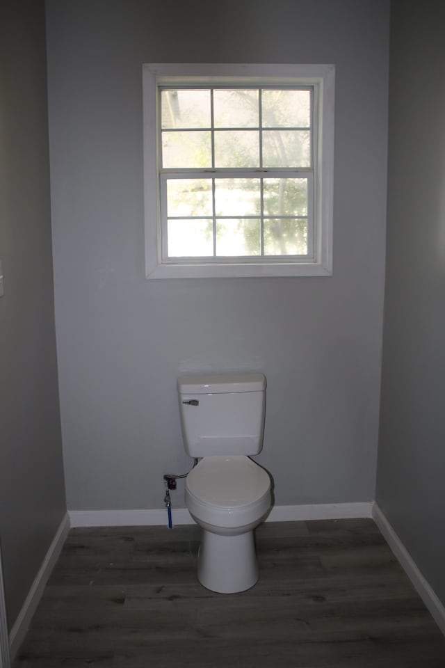 bathroom featuring wood-type flooring and toilet