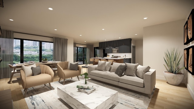 living room featuring light wood-type flooring