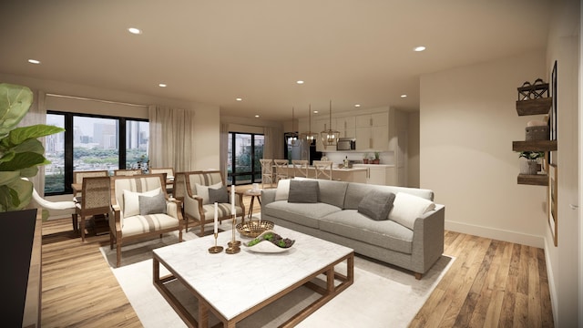 living room featuring light hardwood / wood-style floors