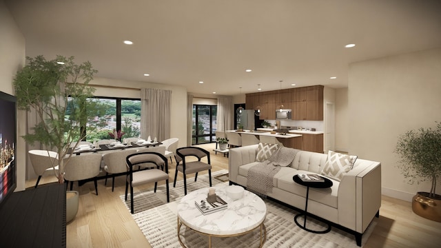 living room with light hardwood / wood-style floors