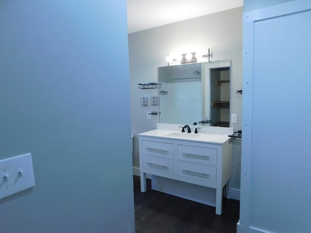 bathroom featuring vanity and wood-type flooring