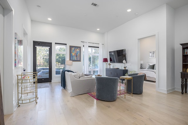 living room with light wood-type flooring