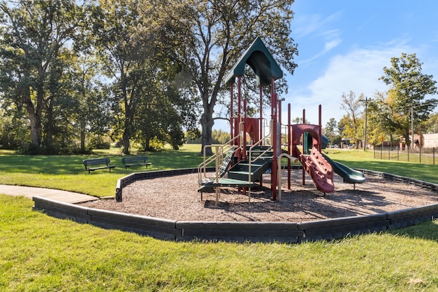 view of playground featuring a yard