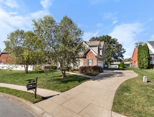 view of front facade featuring a front lawn and a garage