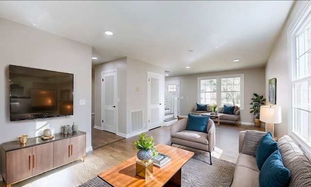 living room with light wood-type flooring