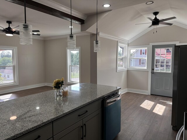 292 Quebeck Rd, Quebeck, TN 38579 - kitchen featuring a wealth of natural light, a ceiling fan, and freestanding refrigerator