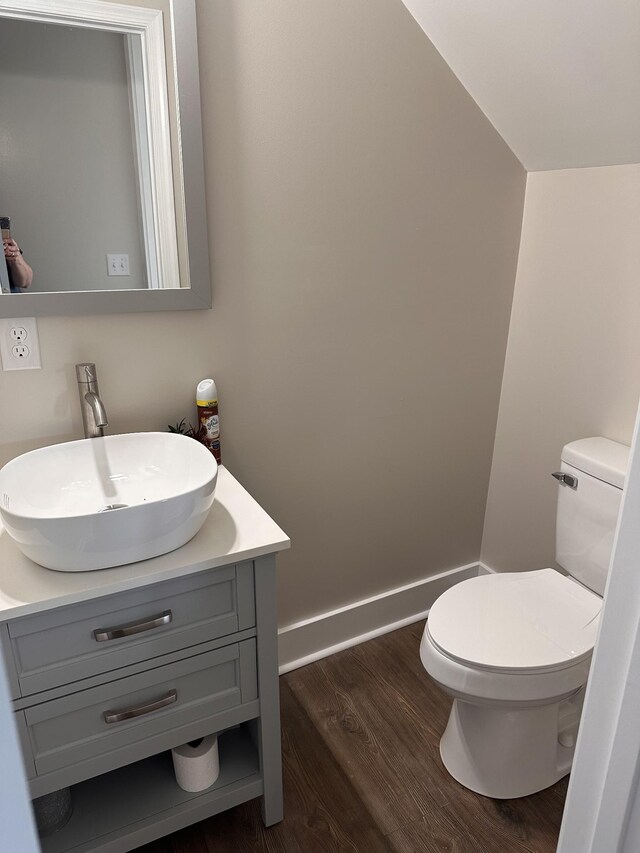 292 Quebeck Rd, Quebeck, TN 38579 - bathroom featuring baseboards, wood finished floors, toilet, and vanity