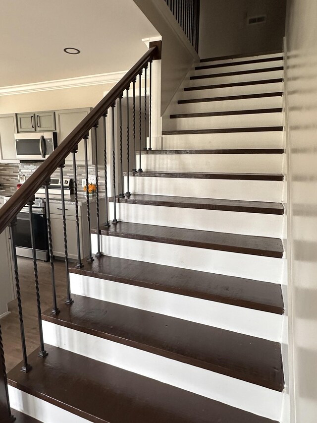 292 Quebeck Rd, Quebeck, TN 38579 - staircase featuring ornamental molding and recessed lighting