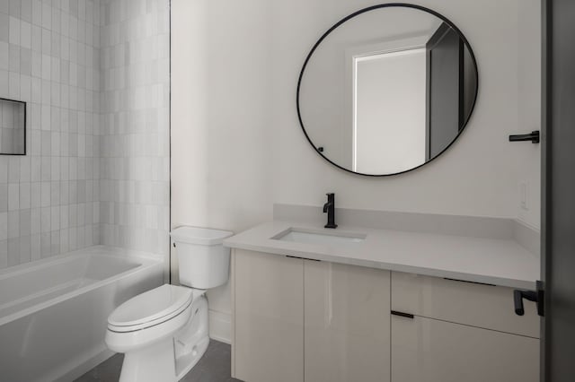 full bathroom with tile patterned floors, vanity, toilet, and tiled shower / bath combo