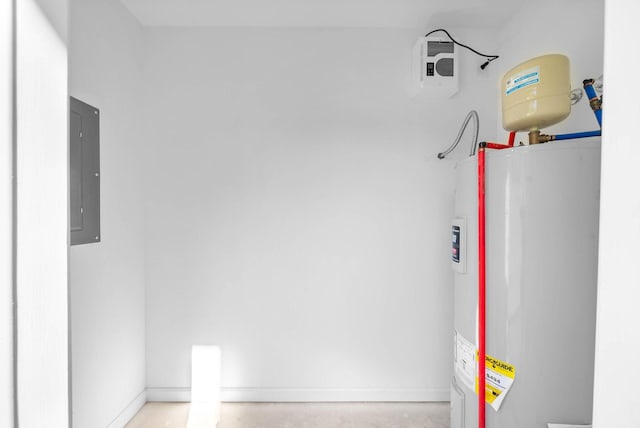 interior space with electric panel and water heater