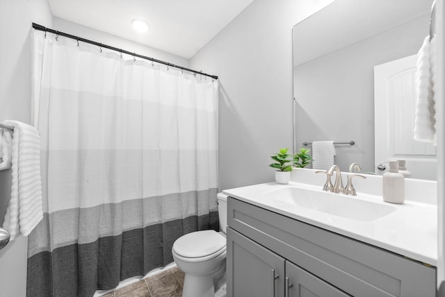 bathroom with tile patterned floors, toilet, and vanity