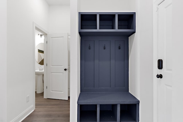 mudroom with hardwood / wood-style flooring