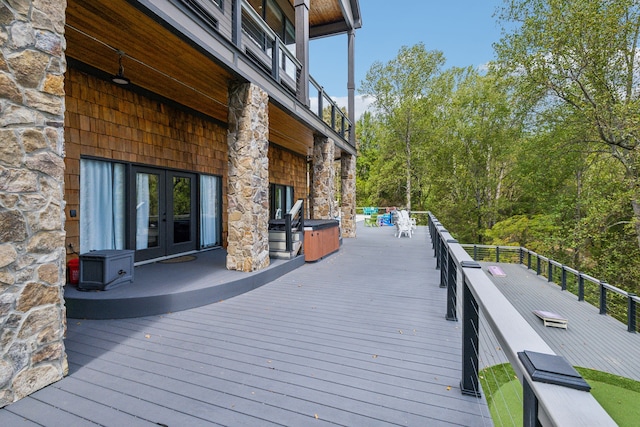 wooden terrace with french doors