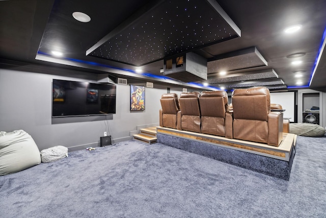 1657 Boswell Rd, Winchester, TN 37398 - carpeted cinema room with baseboards and a tray ceiling