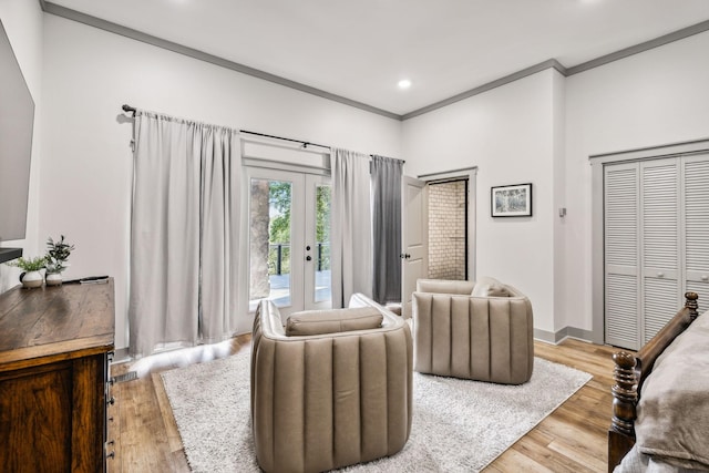 1657 Boswell Rd, Winchester, TN 37398 - bedroom featuring access to exterior, french doors, crown molding, light wood finished floors, and recessed lighting