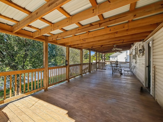 wooden deck with ceiling fan