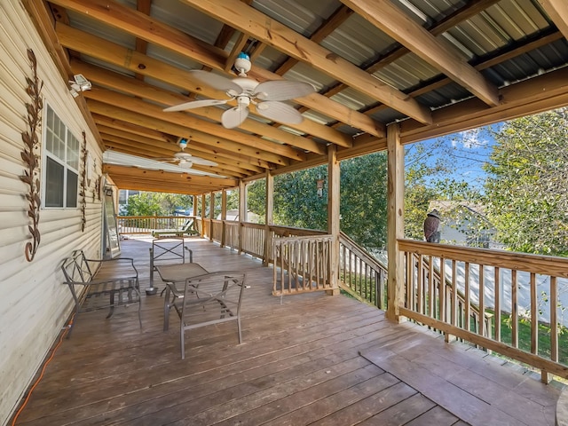 wooden terrace with ceiling fan