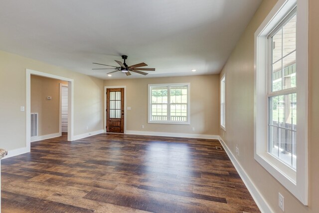 10890 Minor Hill Hwy, Goodspring, TN 38460 - unfurnished room with a ceiling fan, dark wood finished floors, and baseboards