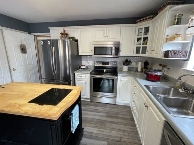 kitchen with white cabinets, stainless steel appliances, and sink