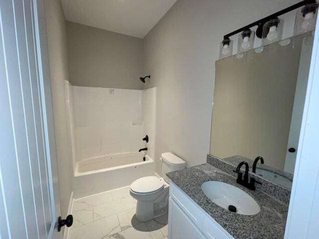 full bathroom with vanity, shower / bath combination, and toilet