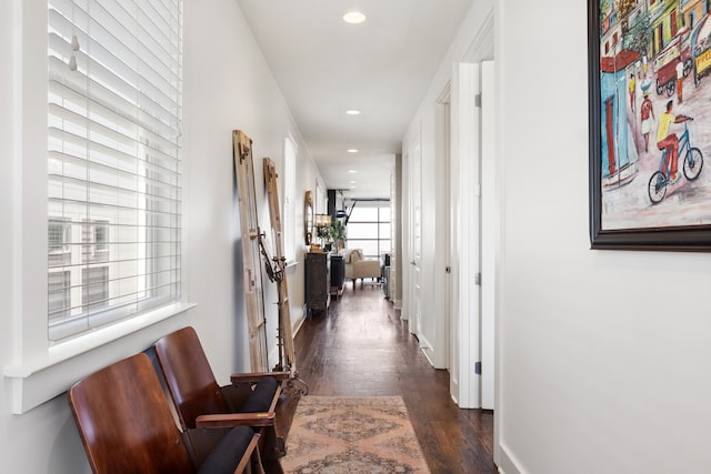 hallway featuring dark wood-type flooring