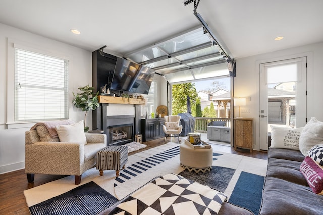 living room with hardwood / wood-style floors and a healthy amount of sunlight