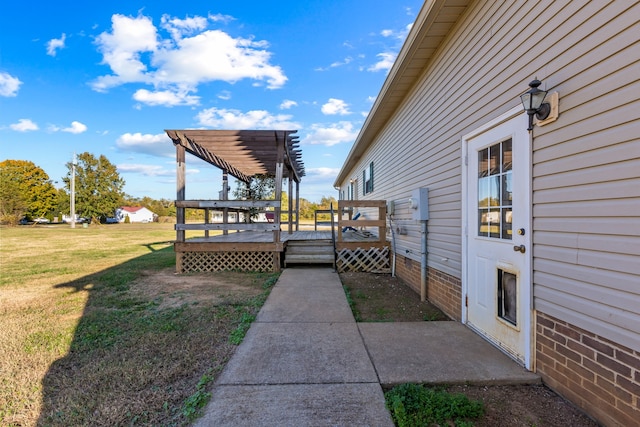 view of yard with a wooden deck