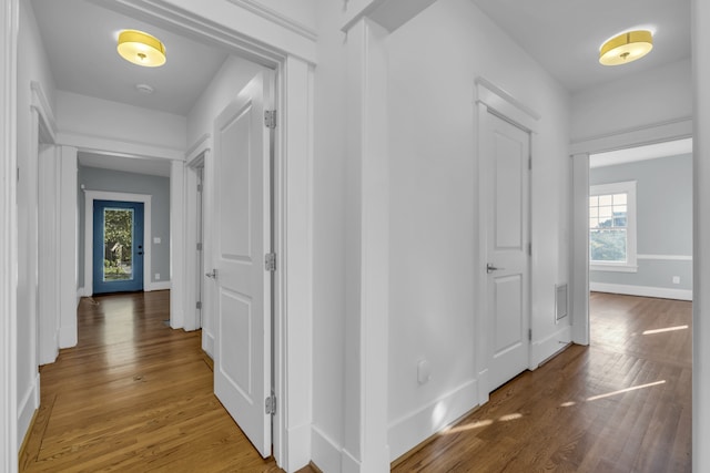 hallway featuring wood-type flooring