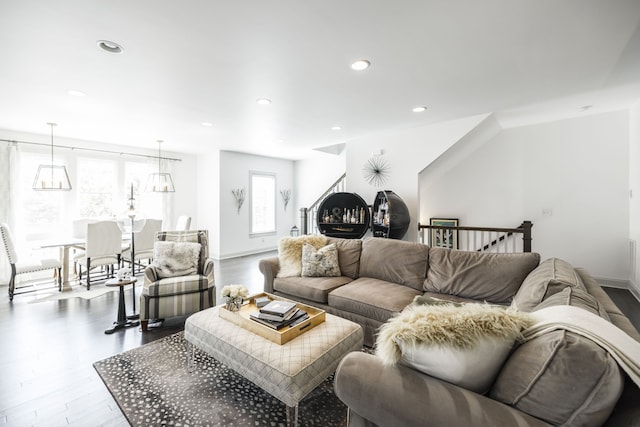 living room featuring dark hardwood / wood-style flooring