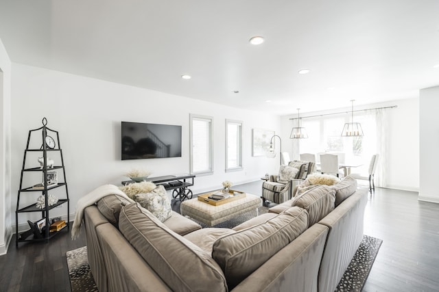 living room featuring dark hardwood / wood-style flooring