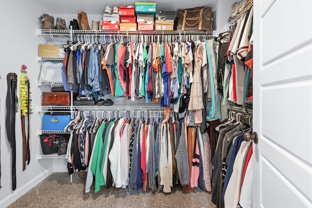 spacious closet featuring carpet flooring